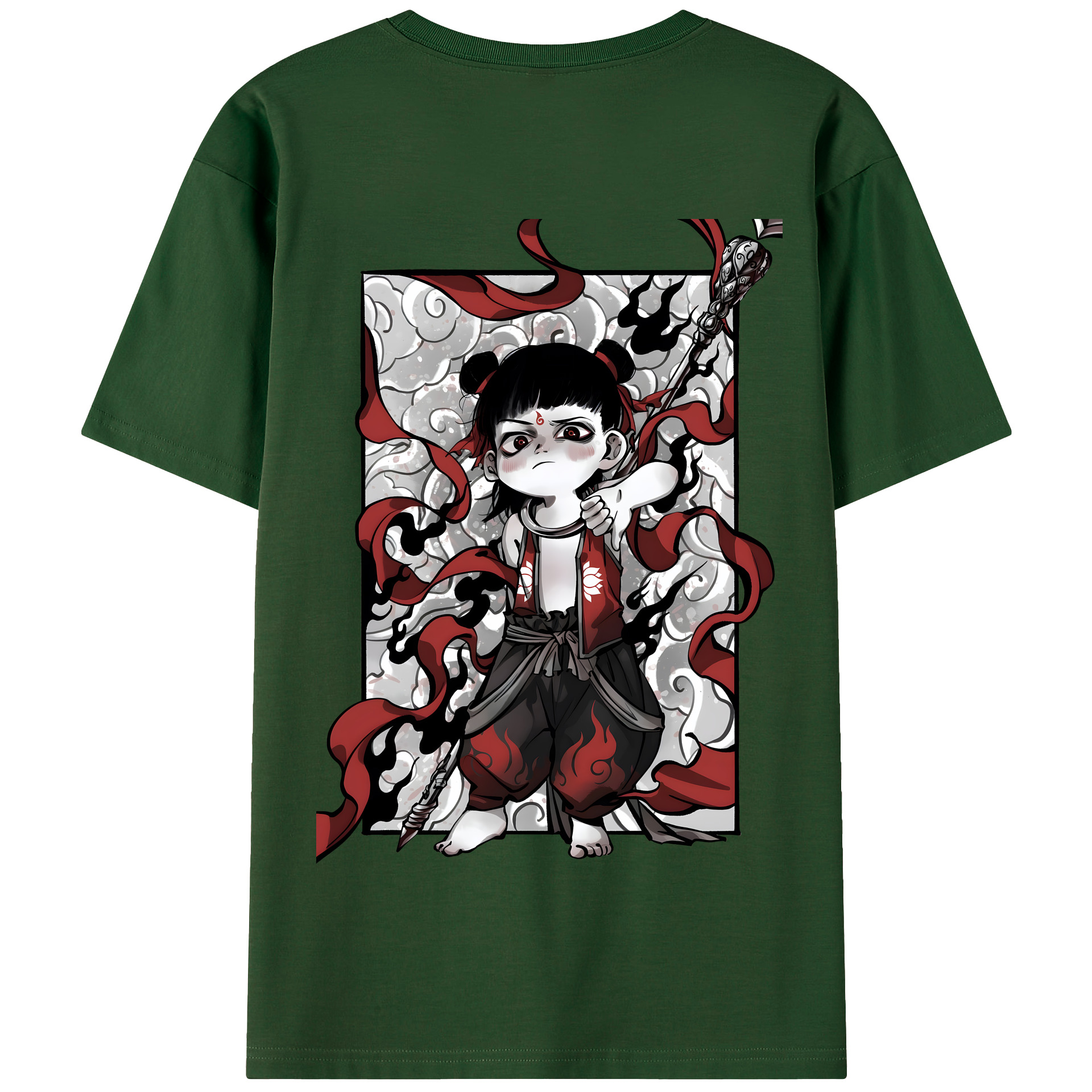 （画像用） Ne Zha 2 ナタ 魔童の大暴れ 綿100％半袖Tシャツ（背面プリント）